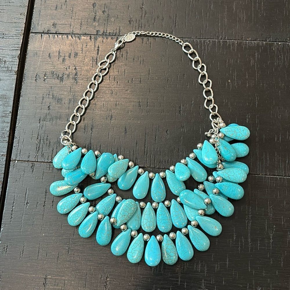 Boho Substantial Turquoise Bib Statement Western Dangle Stone Necklace Western